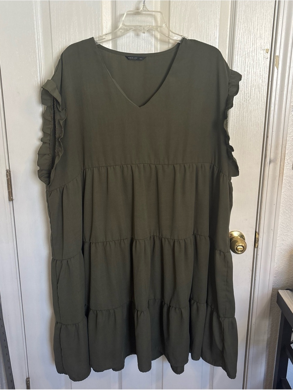 SHEIN V-Neck Olive Tiered Ruffle Sleeve Women's Dress 4XL